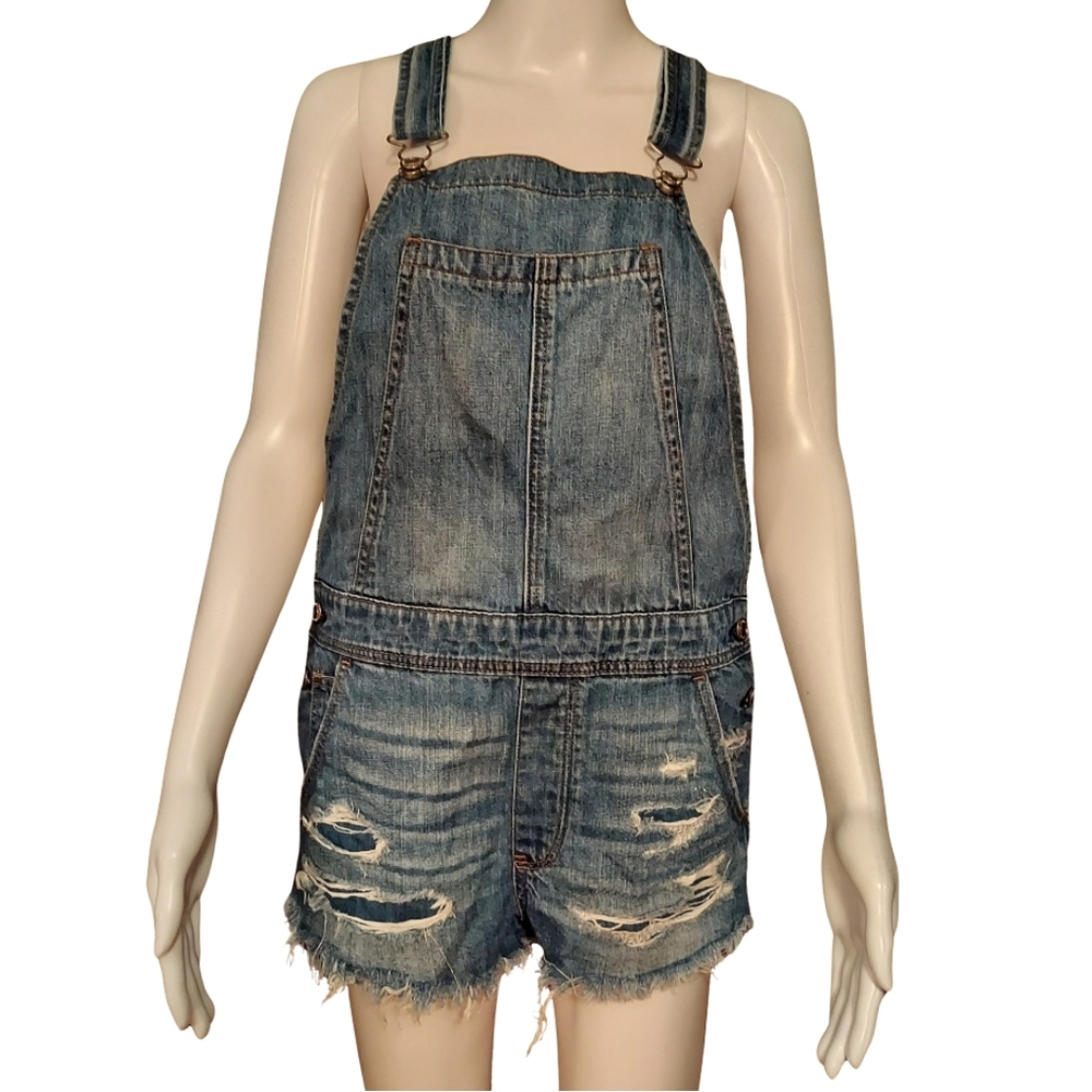 American Eagle Distressed Light Wash Denim Shortalls
